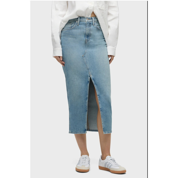 Hudson Women 29 Reconstructed Denim Midi Skirt Front Split High Rise Light Blue - Picture 1 of 9